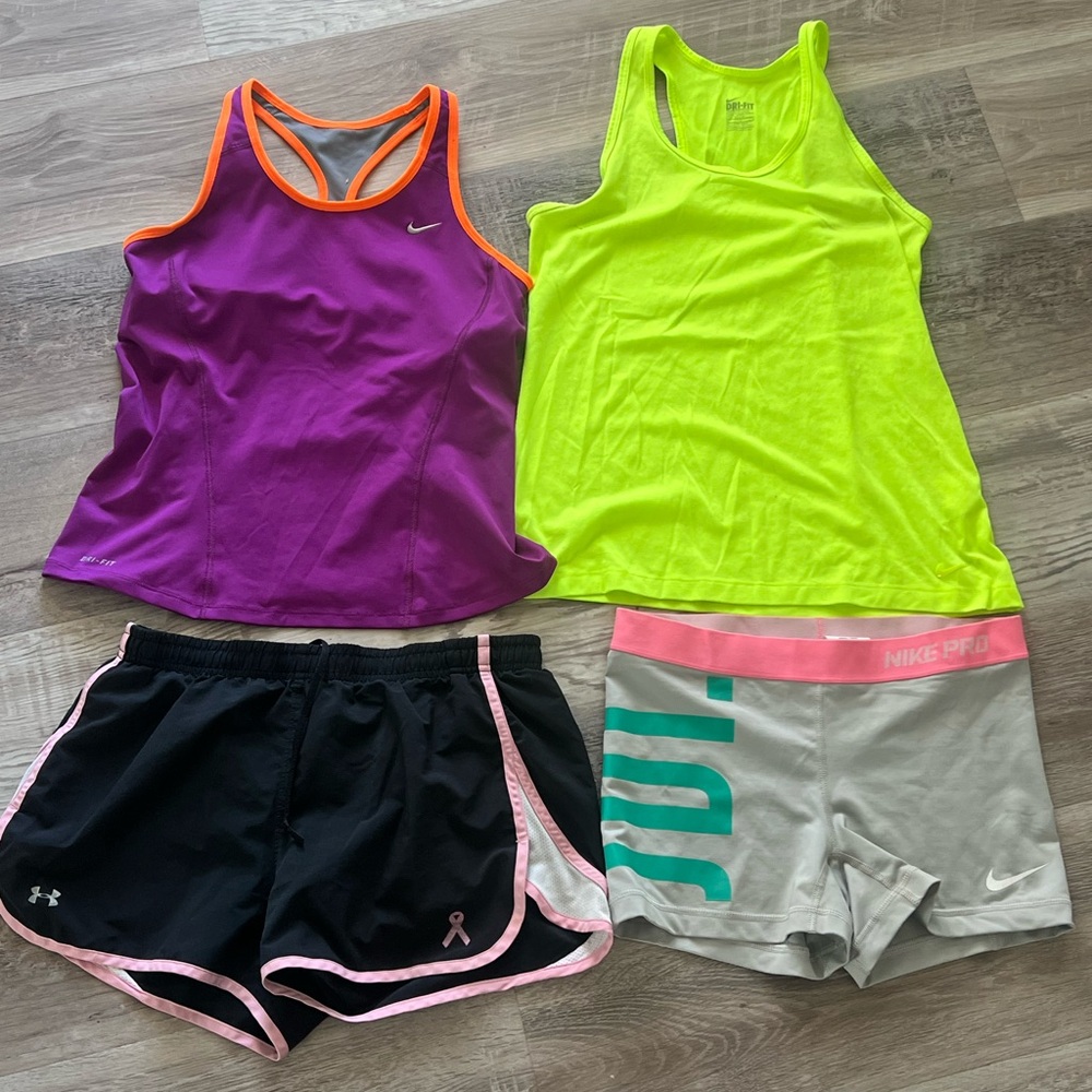Nike and Under Armour Athletic Tank Tops and Shorts Set size M Women’s Workout